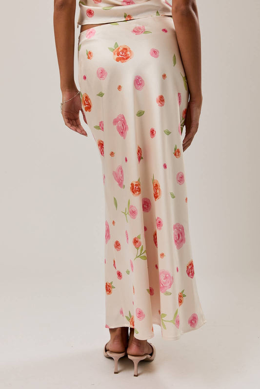 Floral Bias-Cut Midi Skirt – Cream & Rose Floral