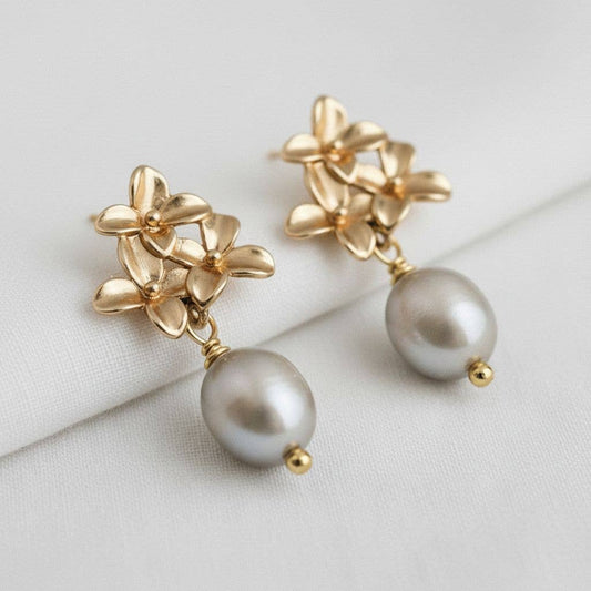 Baroque-Inspired Floral Pearl Drop Earrings