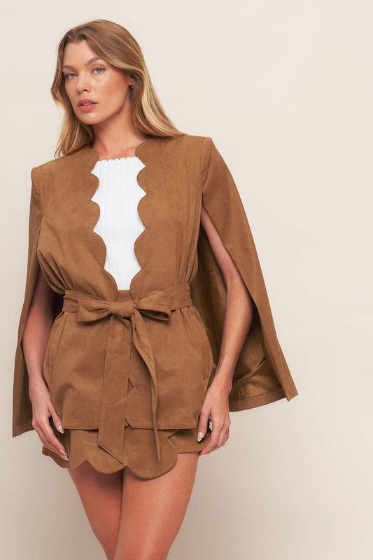 A faux suede capelet