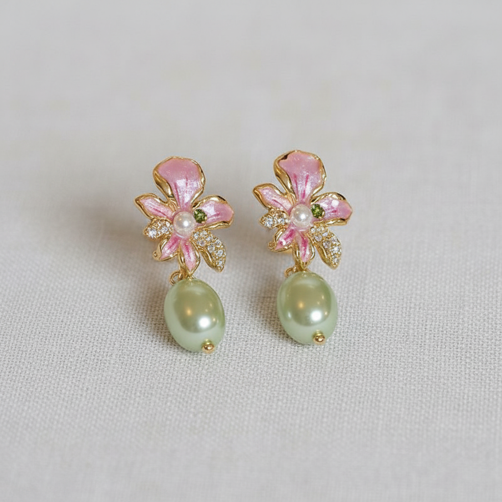Rhinestone Floral Silver Stud Earrings