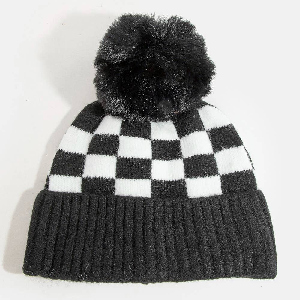 Checkered Pom Beanie