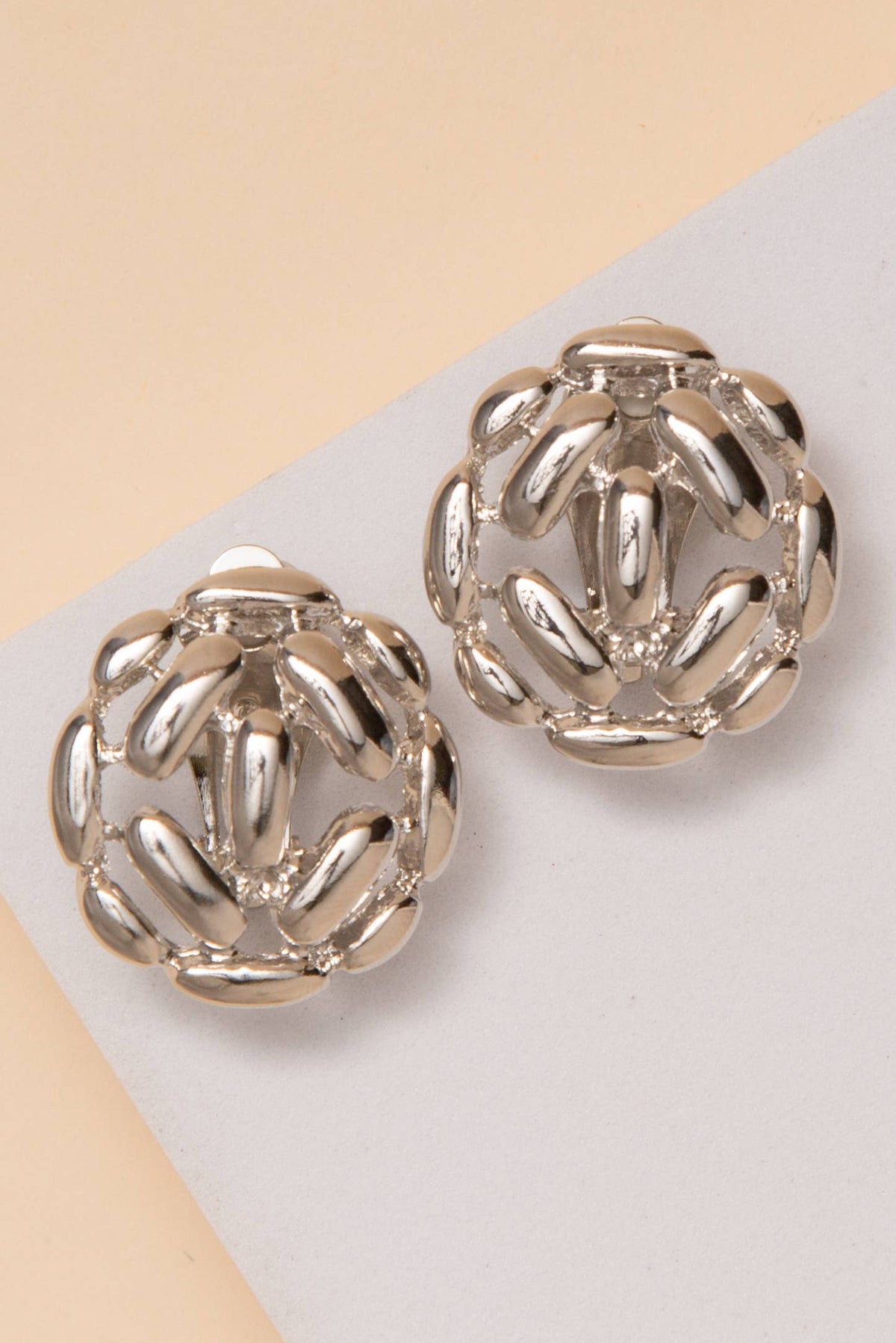 Openwork Oval Cluster Clip On Earrings