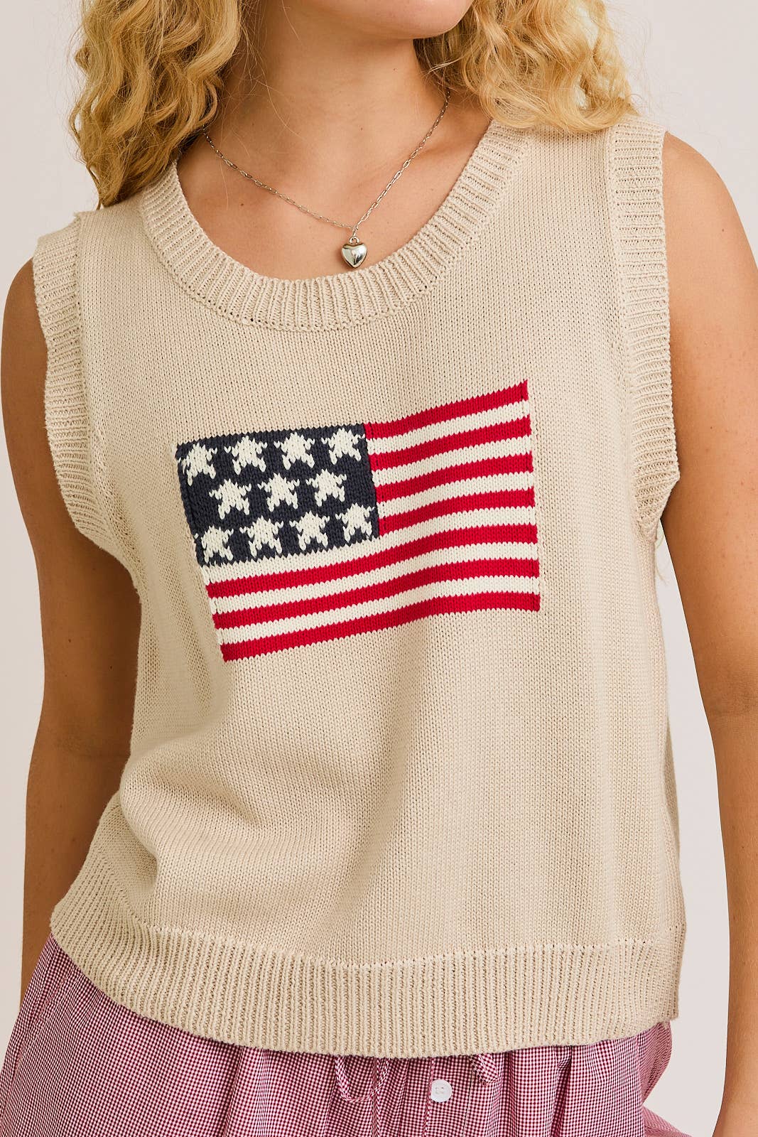 AMERICAN FLAG SLEEVELESS SWEATER TOP