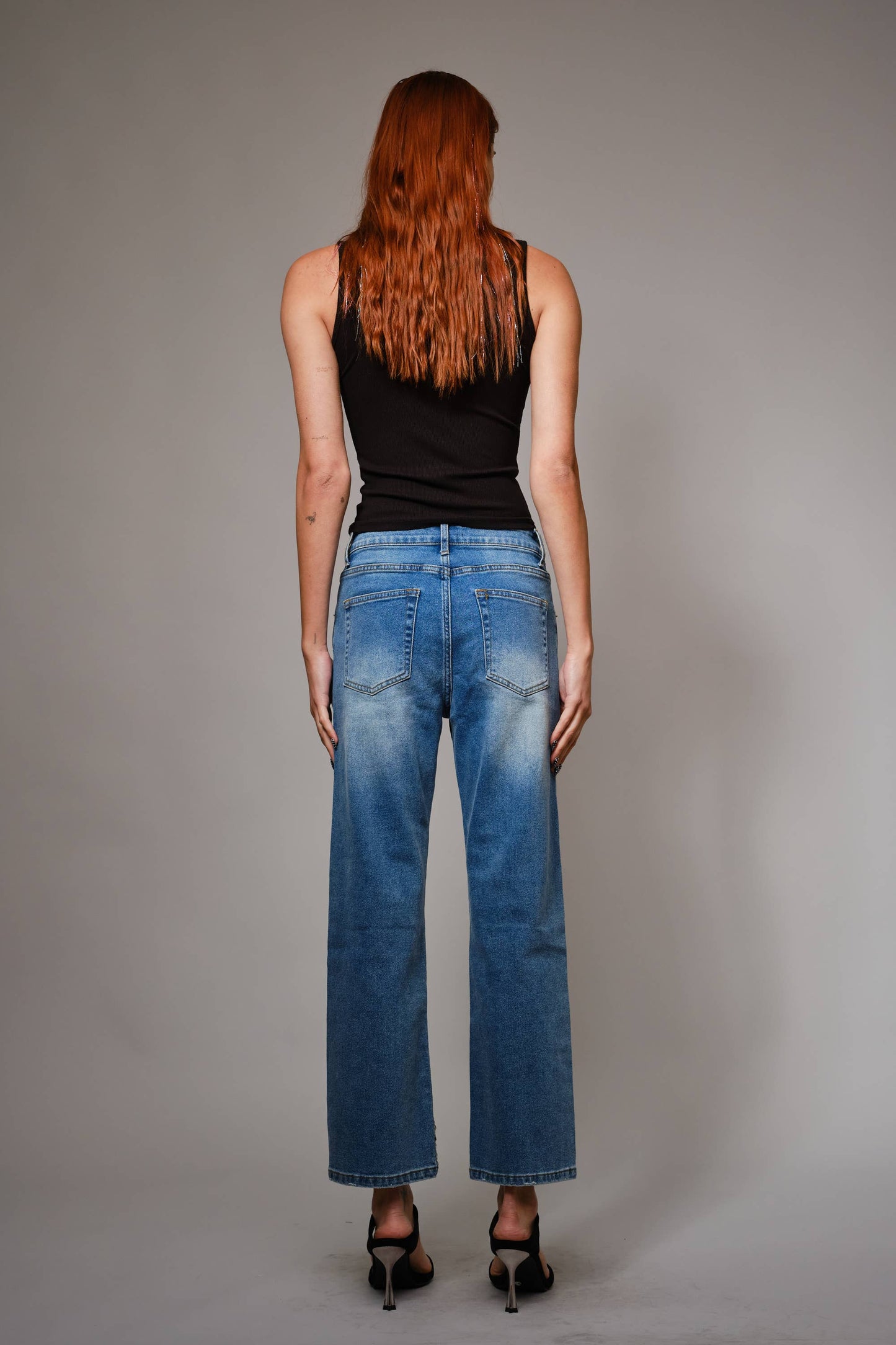 91499P - Gold Sequin Straight Leg Jeans