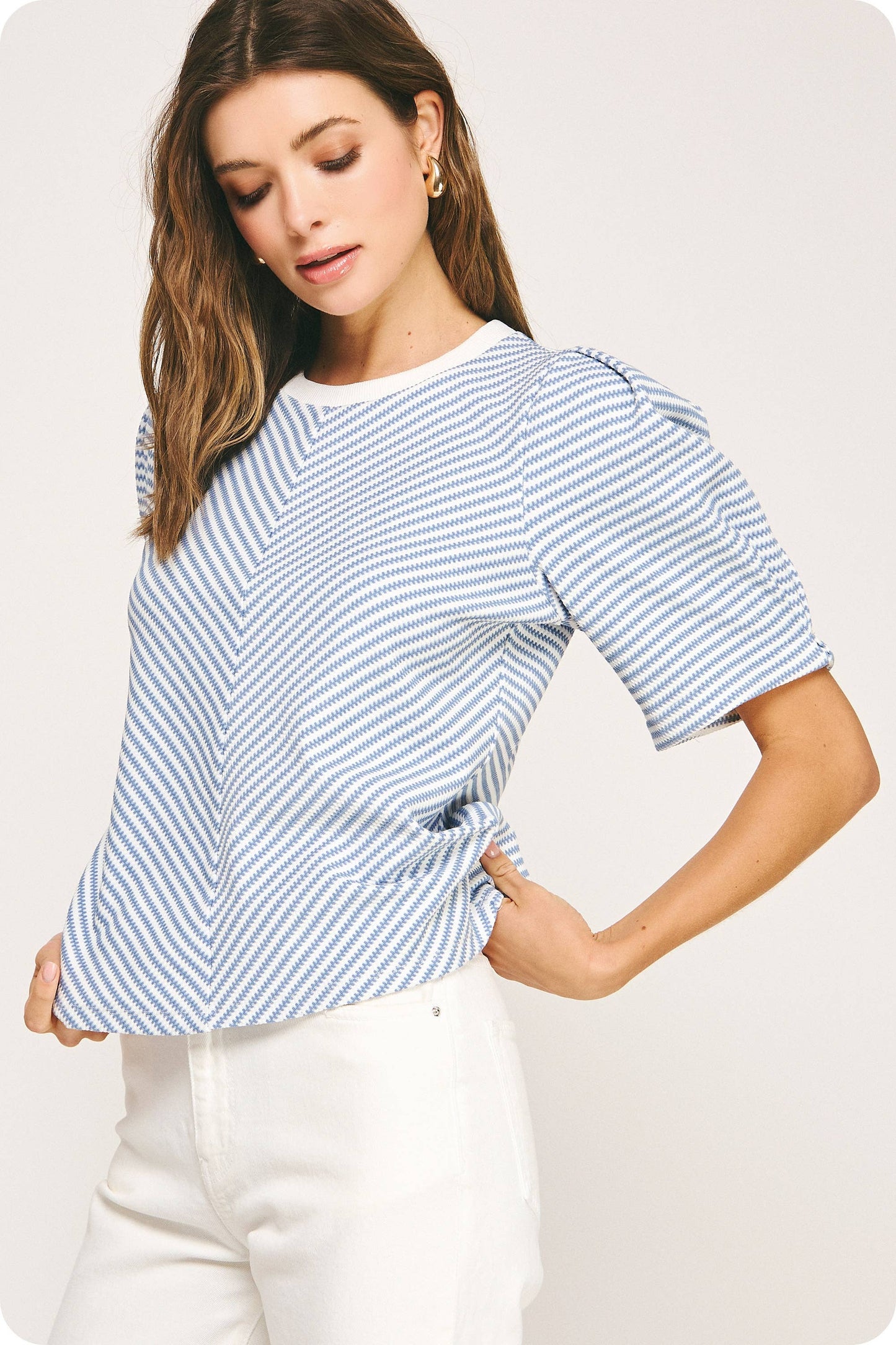 Herringbone Striped Knit Tee Top