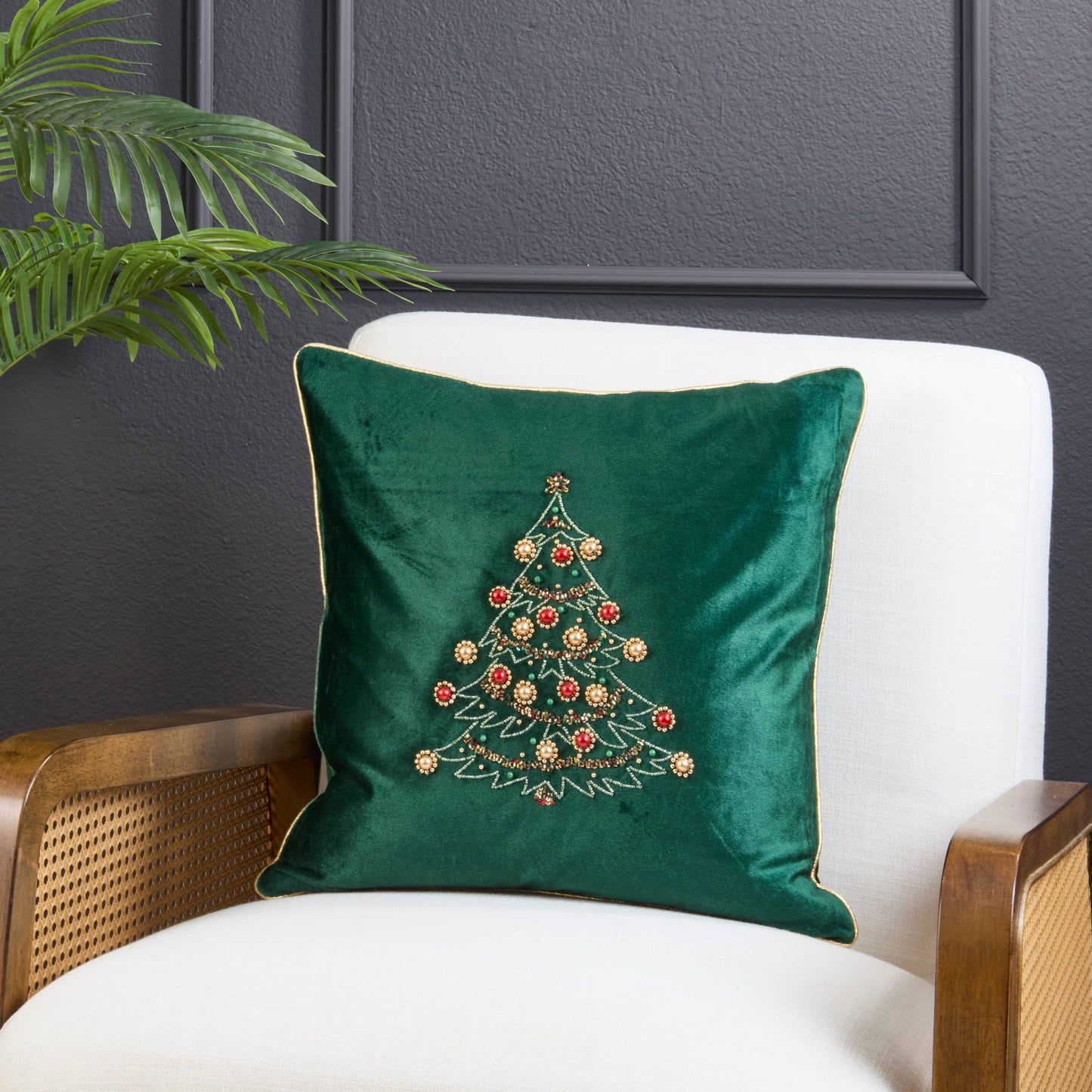 Jeweled Christmas Tree Throw Pillow
