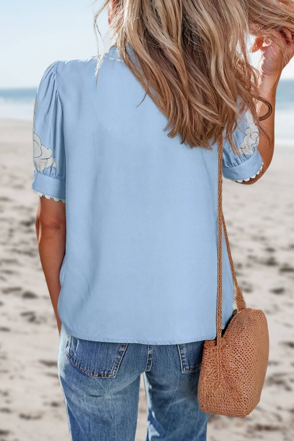 Floral Ric Rac Edge Puff Sleeve Button Up Top | S-XL