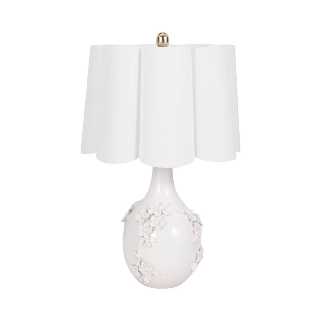 Ivory 25 in. Ceramic Floral Applique Table Lamp