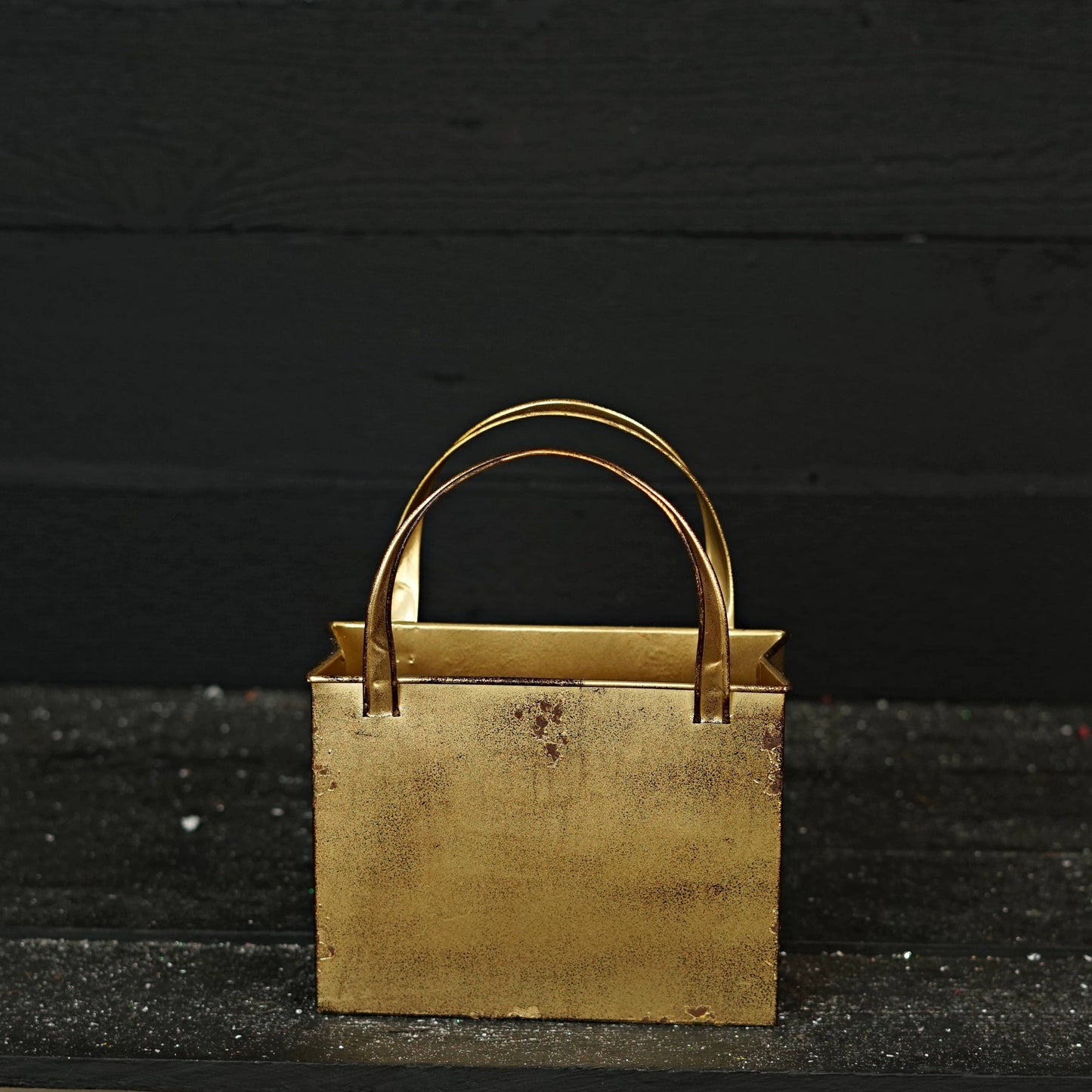 570505- Distressed Metal Tote Bag-10Hx8Wx4T-Antique Gold-