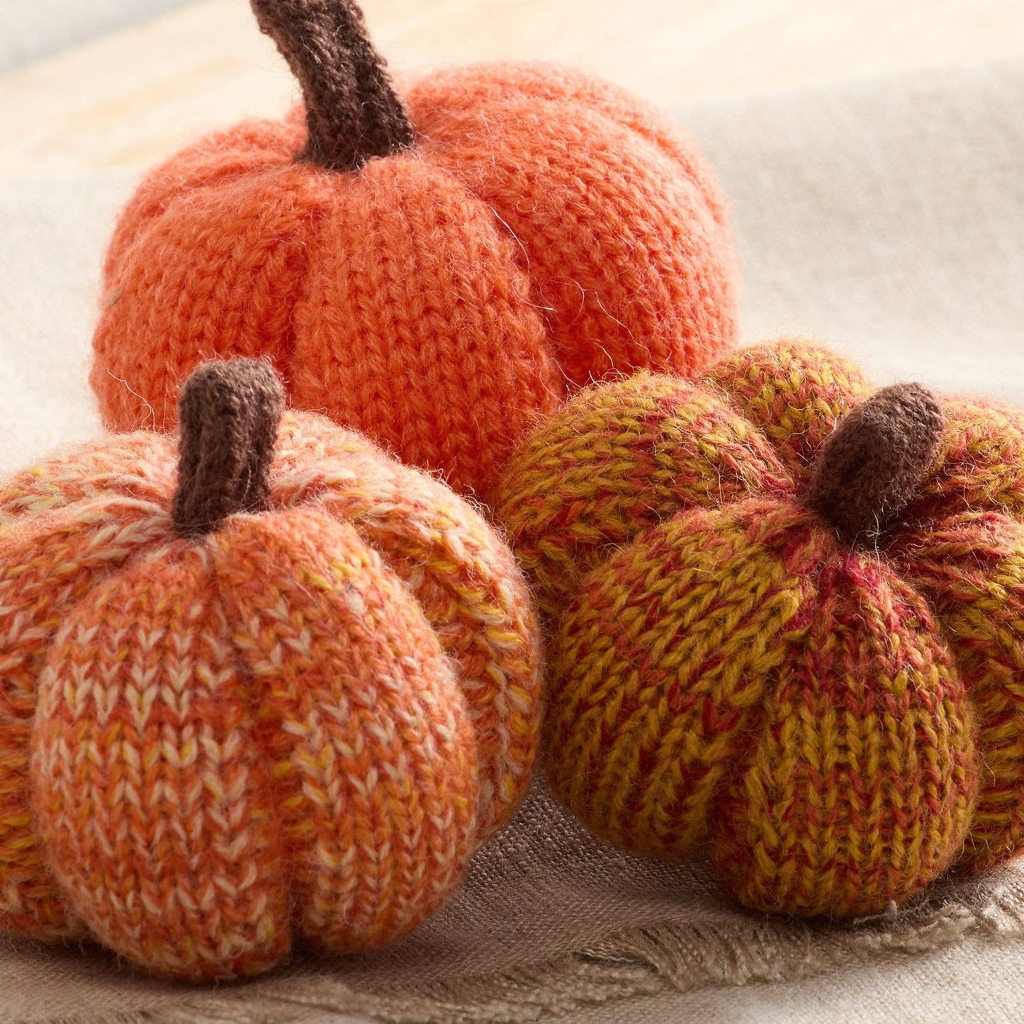 Cozy Knit Pumpkins, variegated yarns, unique autumn colors
