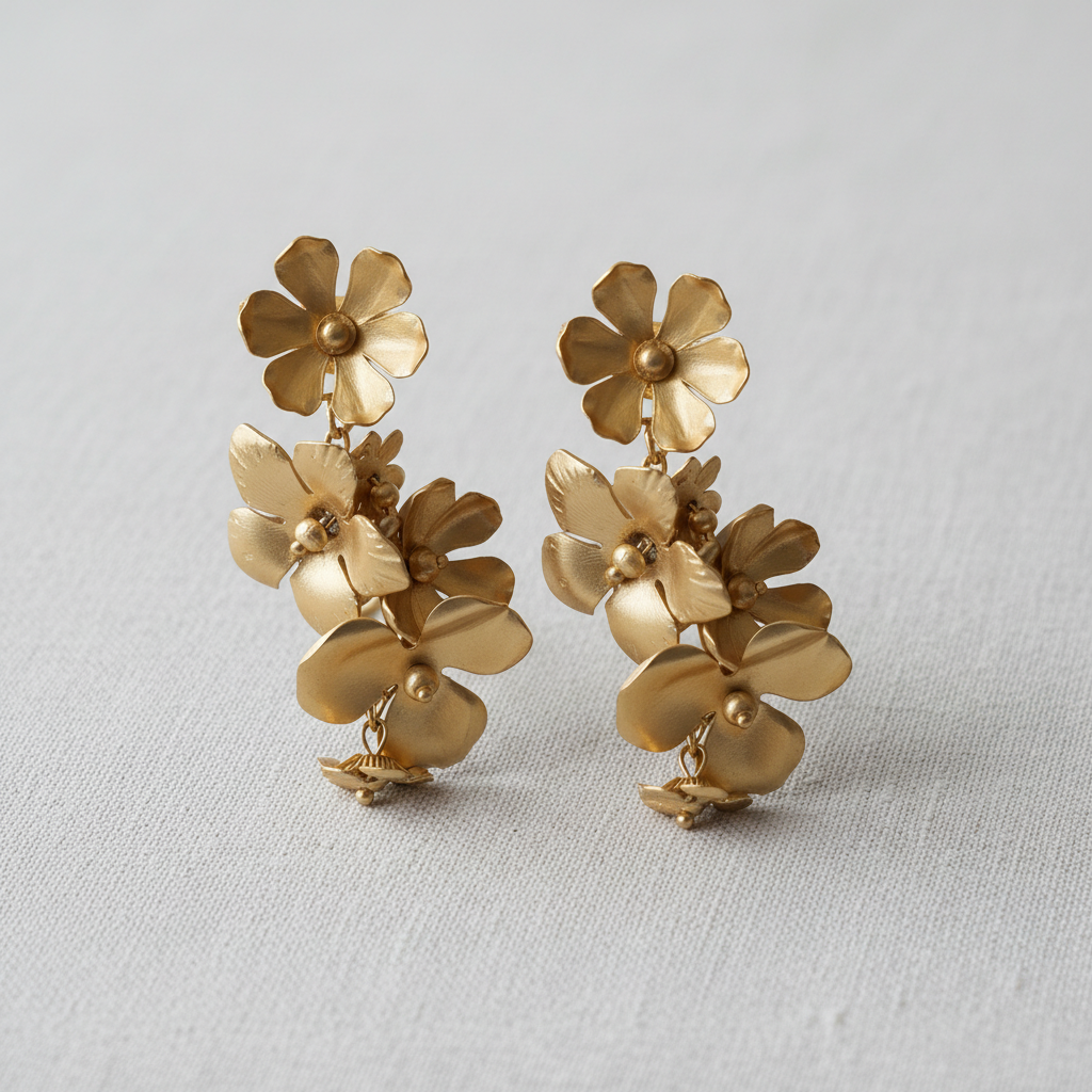 Metallic Floral Tassel Earrings
