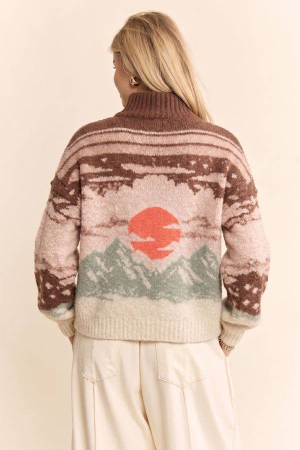 Scenic Mountain Landscape Half-Zip Sweater