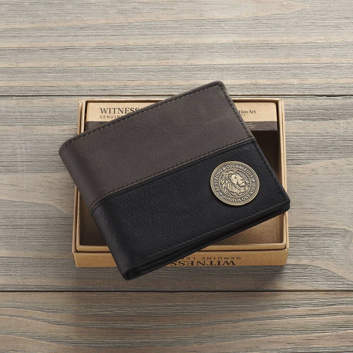 Wallet Leather Black Lion Be Strong Josh. 1:9