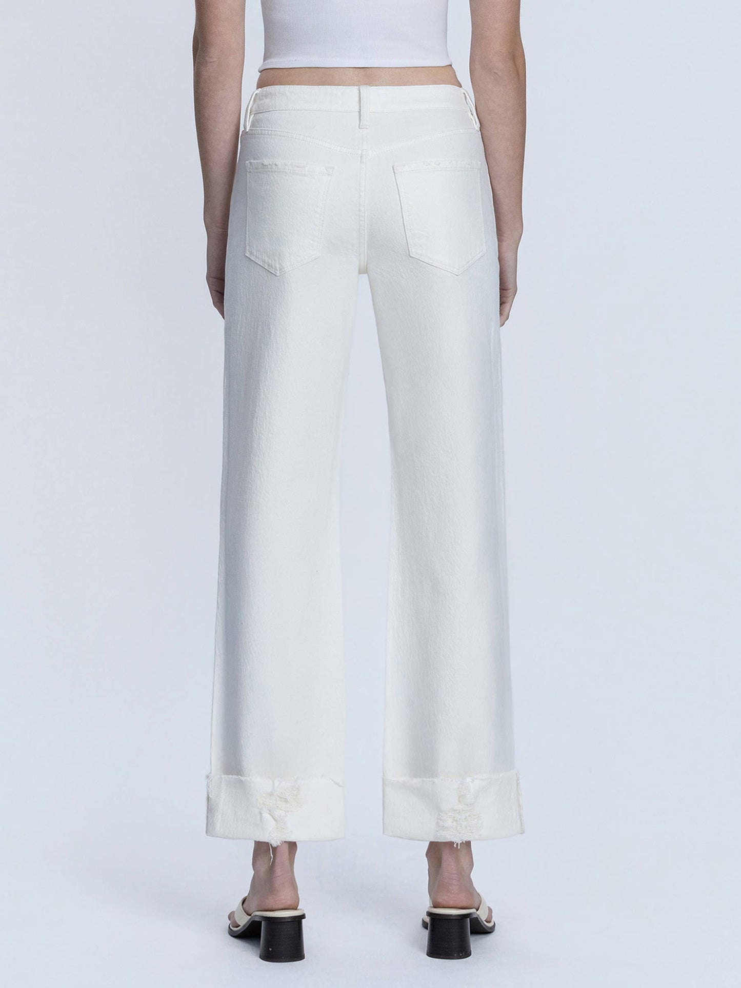 Cuffed Slim Wide Leg Jeans - Optic White