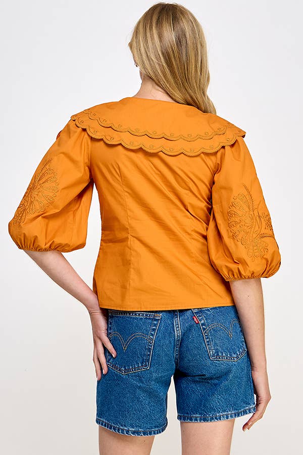 Embroidered Collared Blouse
