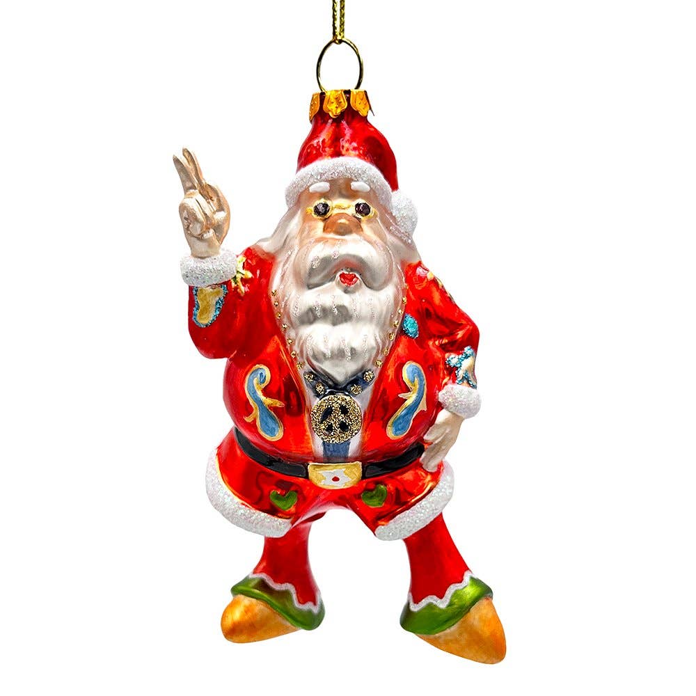 Groovy Santa Eclectic Hippie Glass Christmas Ornament