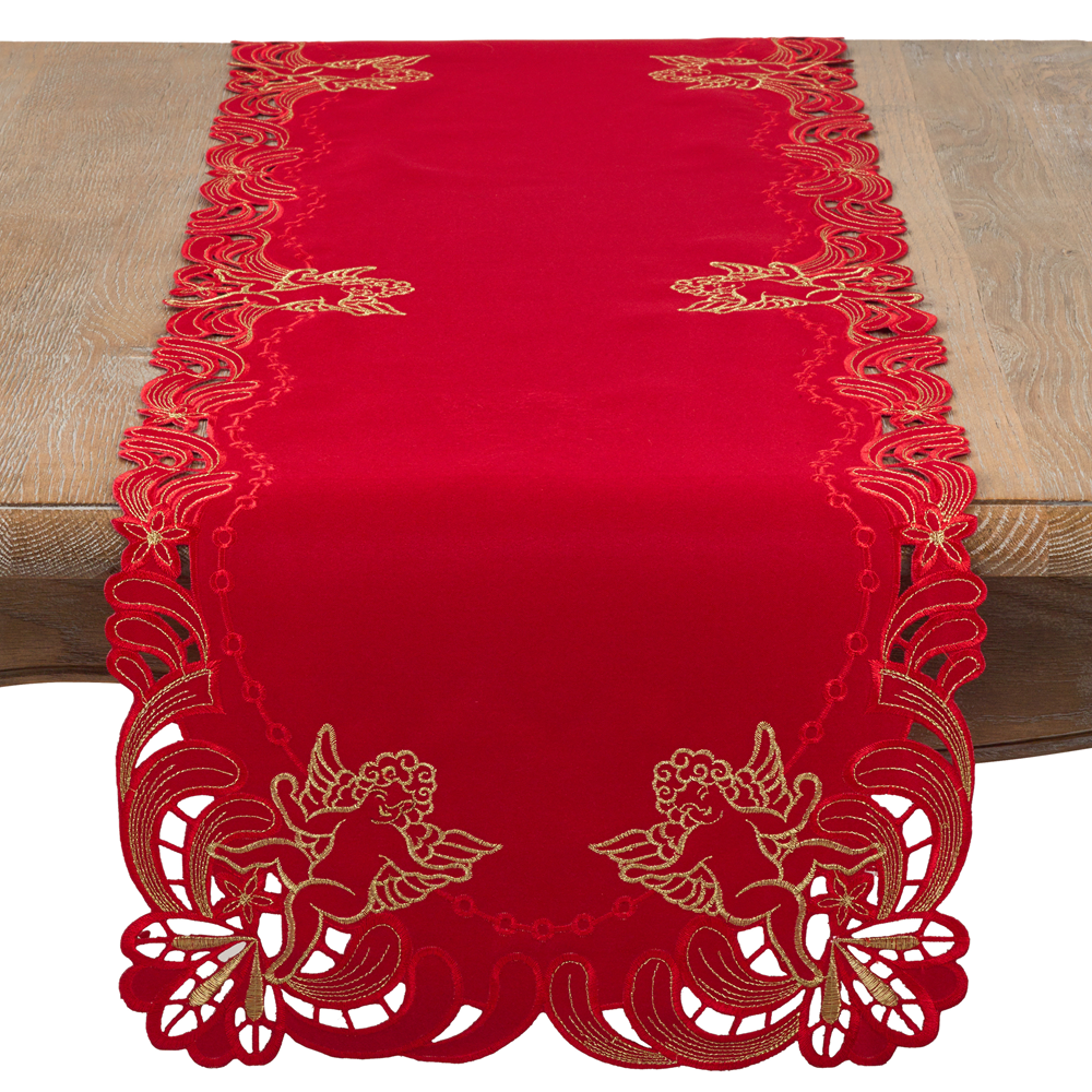 Red Embroidered Cupid Table Runner