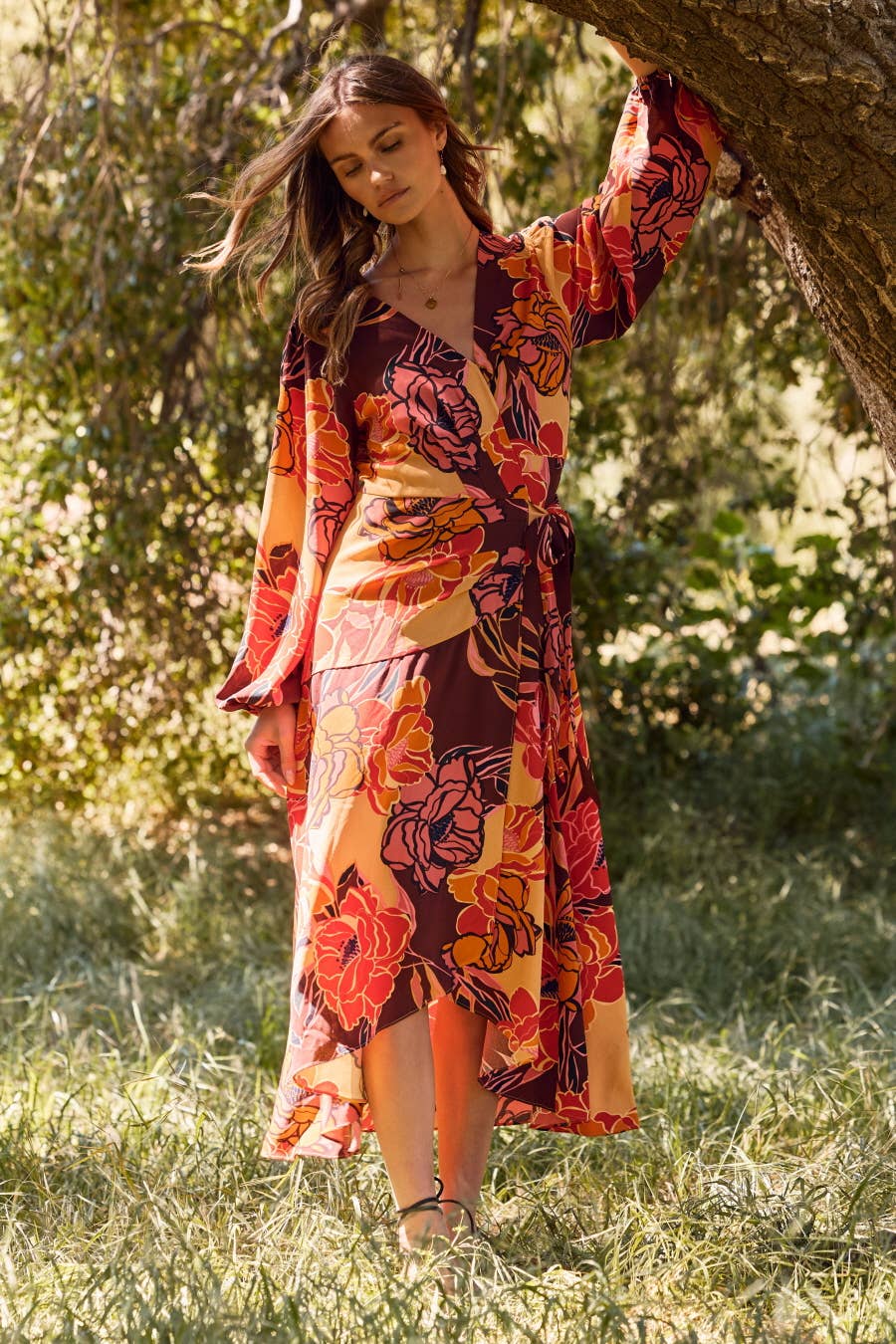 Floral Printed Wrapped Midi Dress
