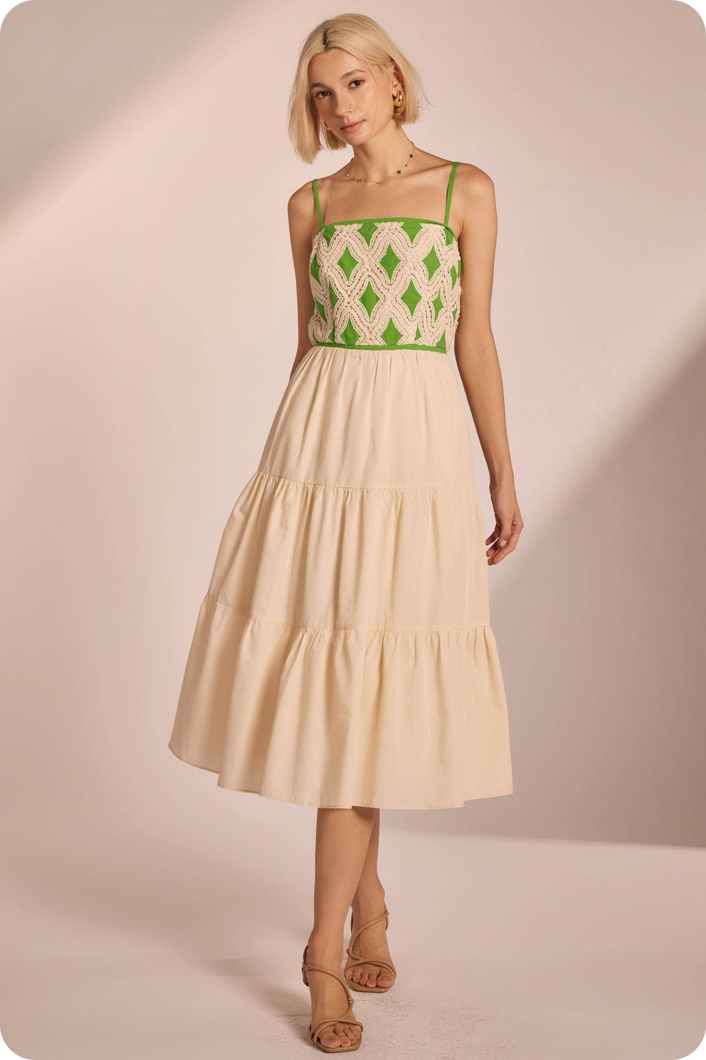Contrast Diamond Crochet Midi Dress
