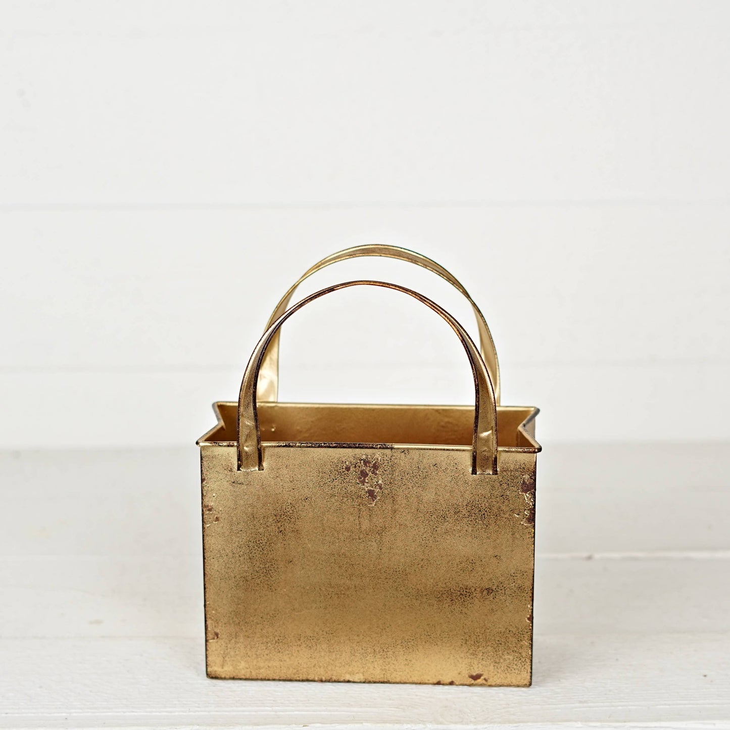 570505- Distressed Metal Tote Bag-10Hx8Wx4T-Antique Gold-