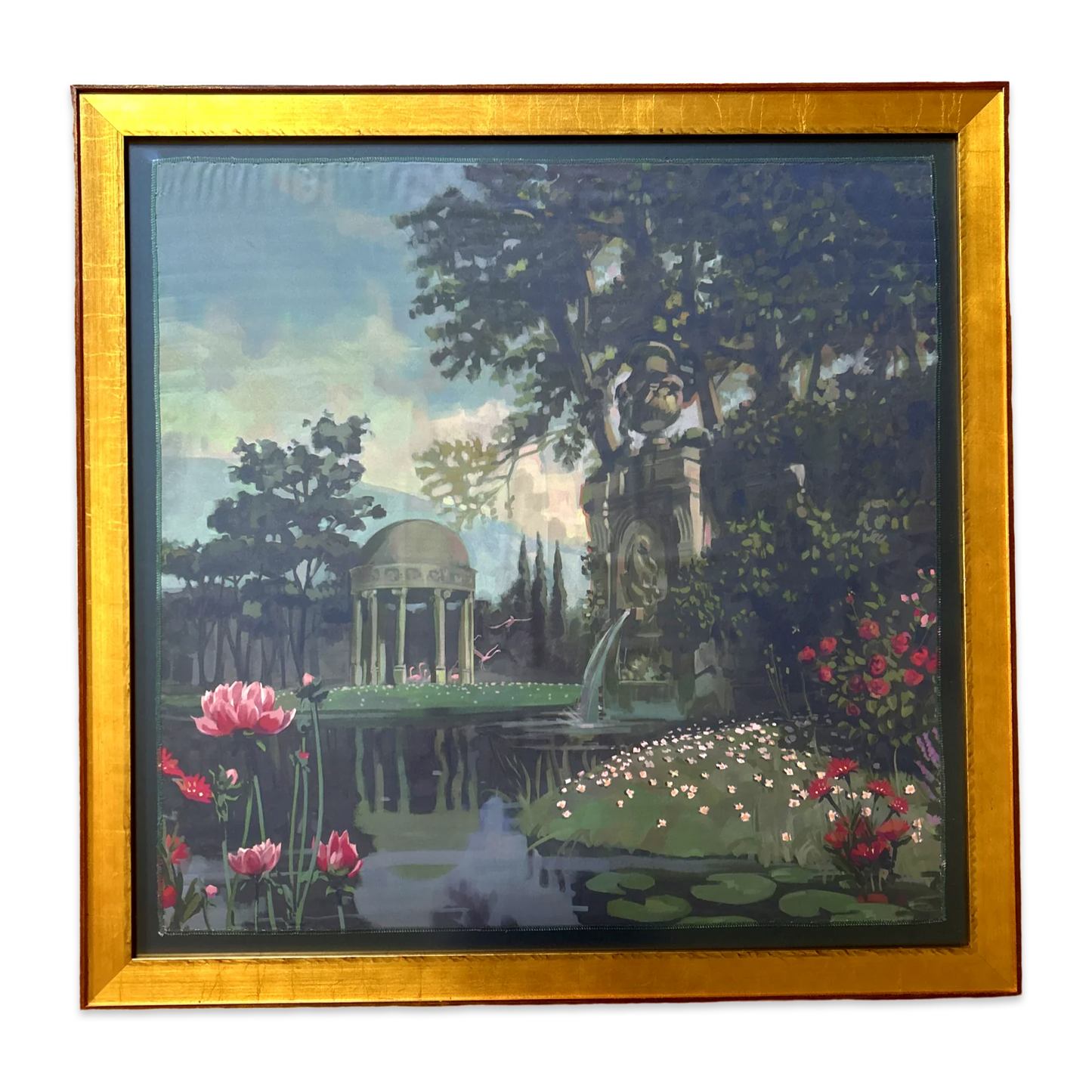 Vintage Gucci Ignasi Monreal Garden Framed Silk Scarf 33"