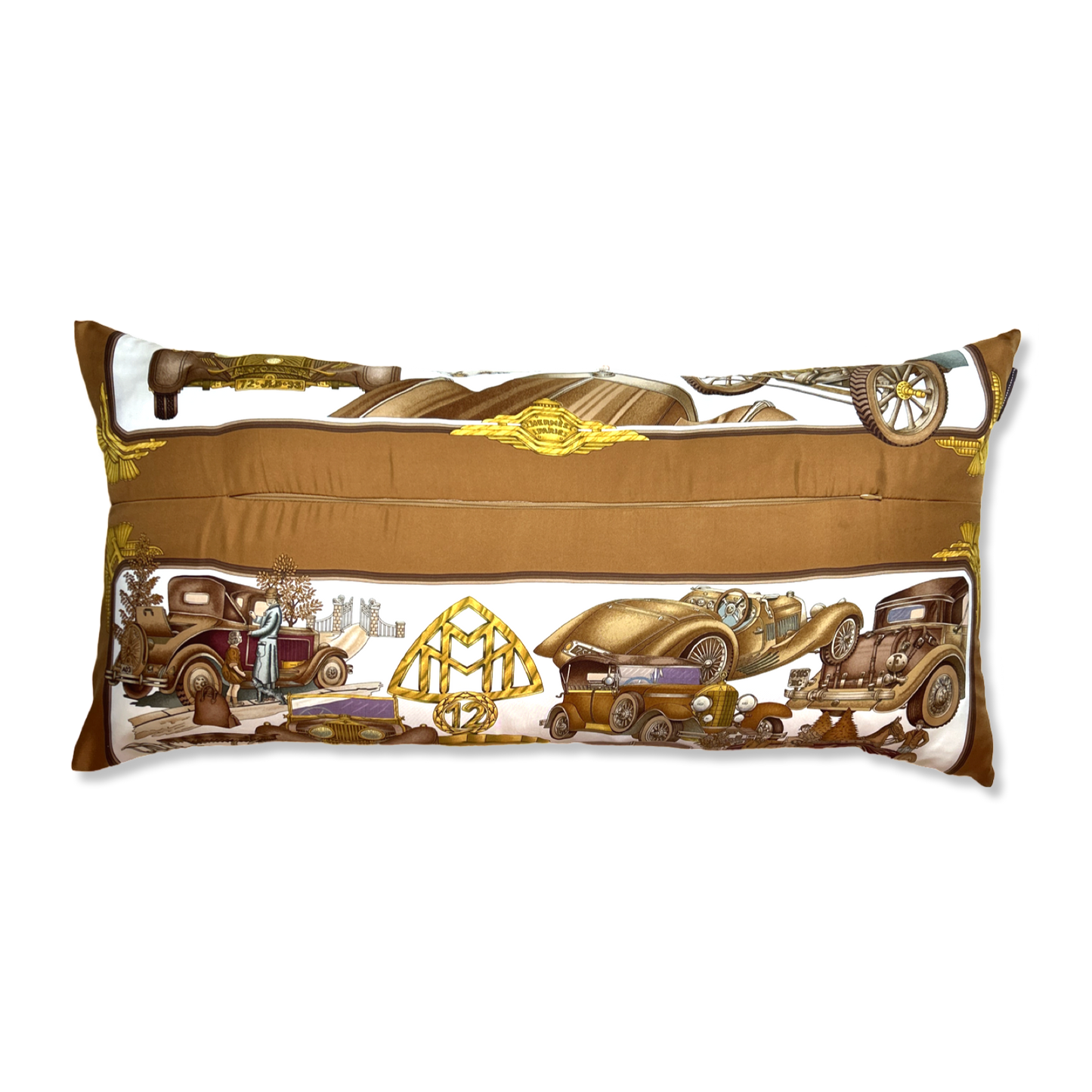 Automobile Vintage Silk Scarf Lumbar Pillow 35"