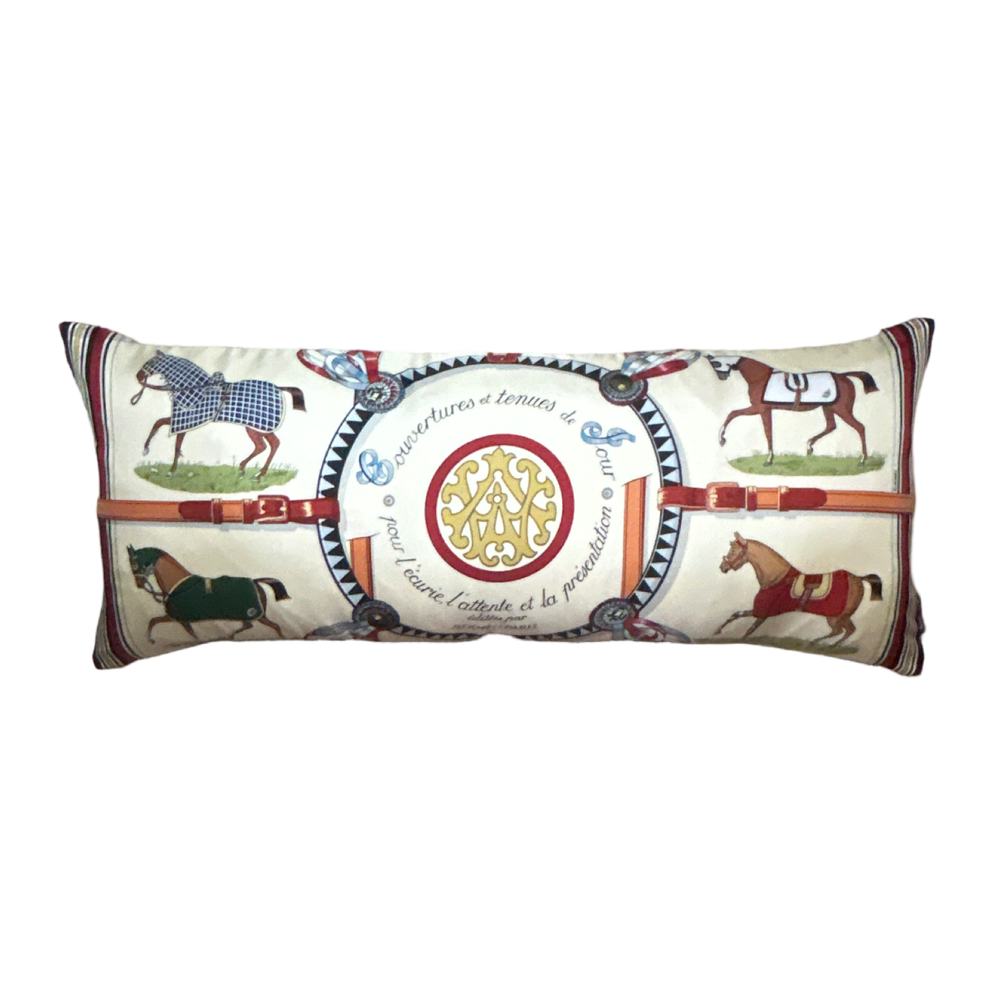 Couvertures et Tenues du Jour Ivory Multi Vintage Silk Scarf Lumbar Pillow 35"