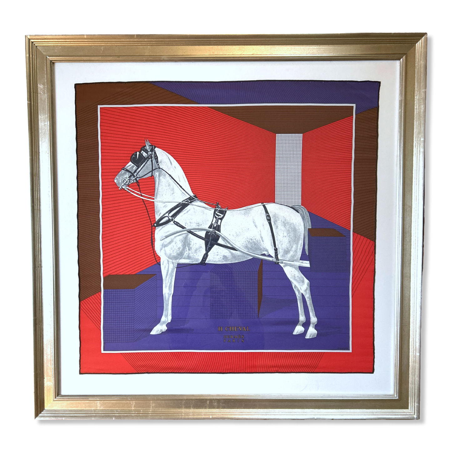 H Cheval Framed Vintage Silk Scarf 34"