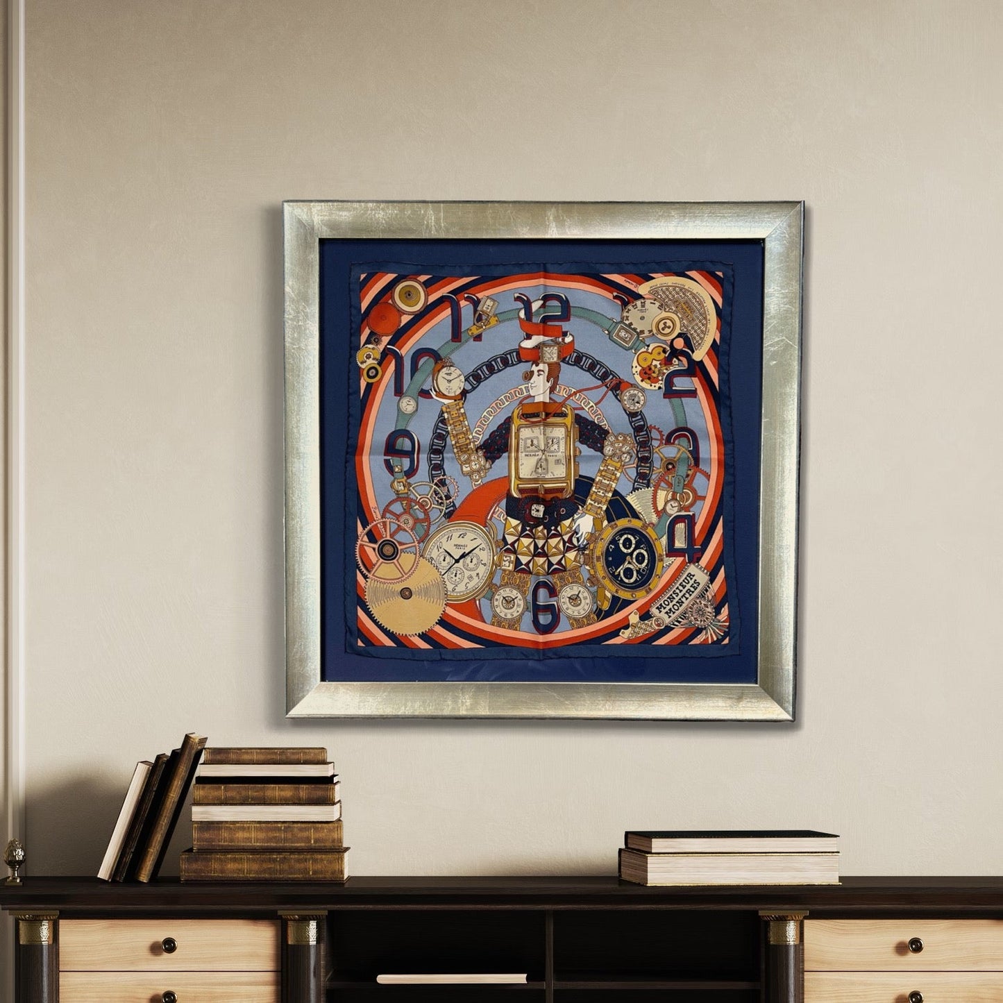 Monsieur Montres Vintage Framed Silk Scarf 24"