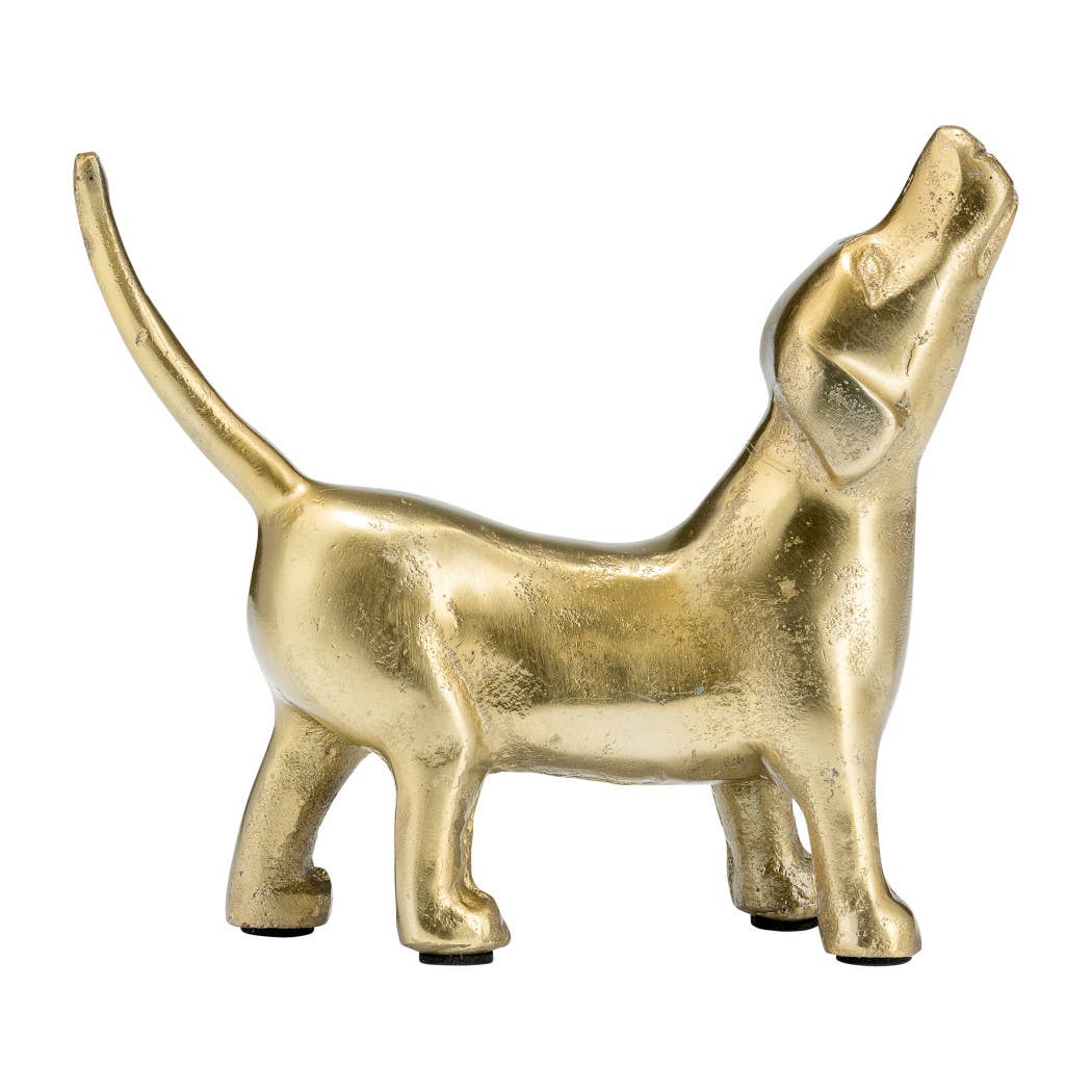 Metal Modern Howling Dog Decorative Figurine - Gold, 6 in.