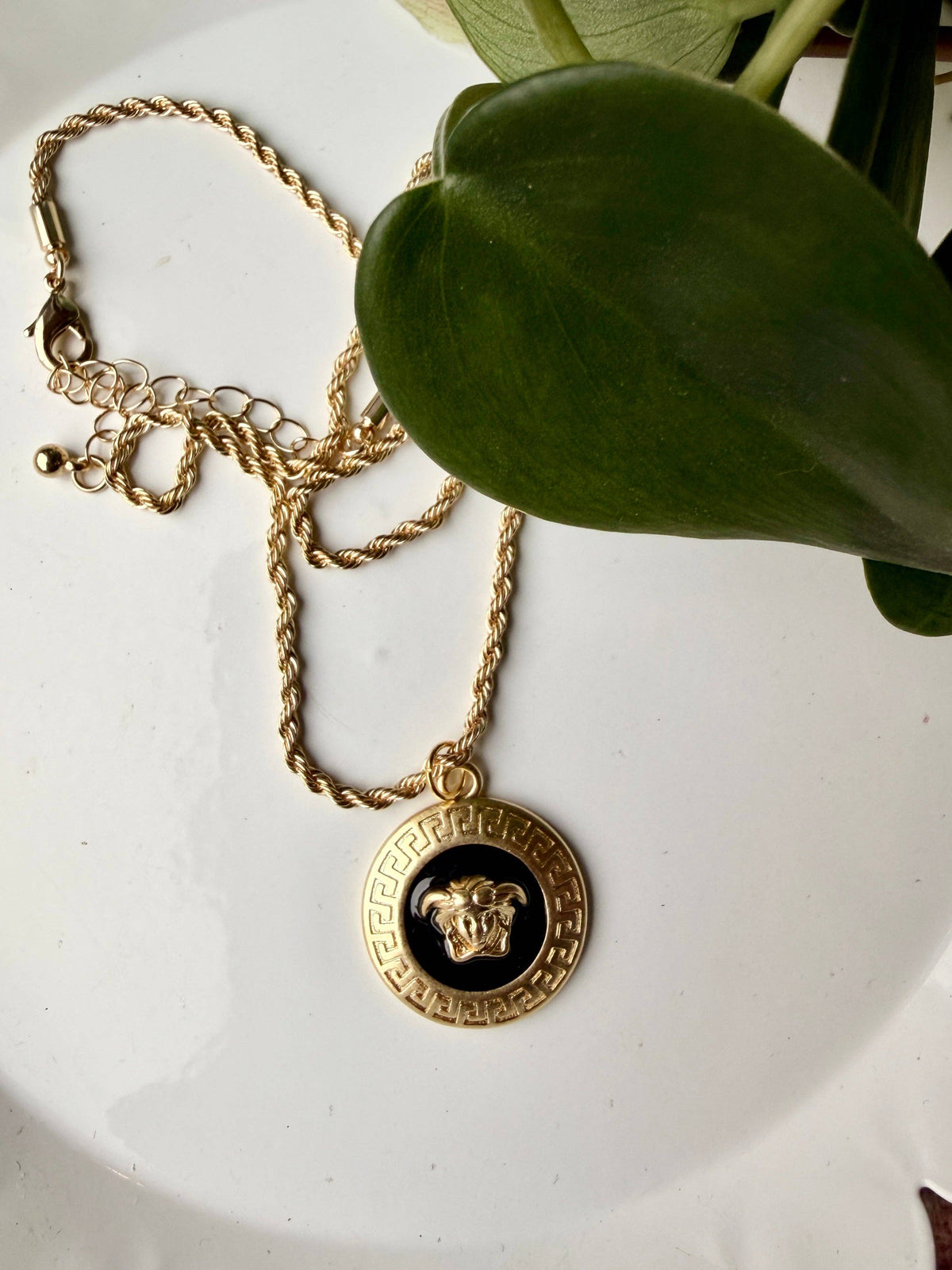 Upcycled Versace Gold & Black Pendant Necklace