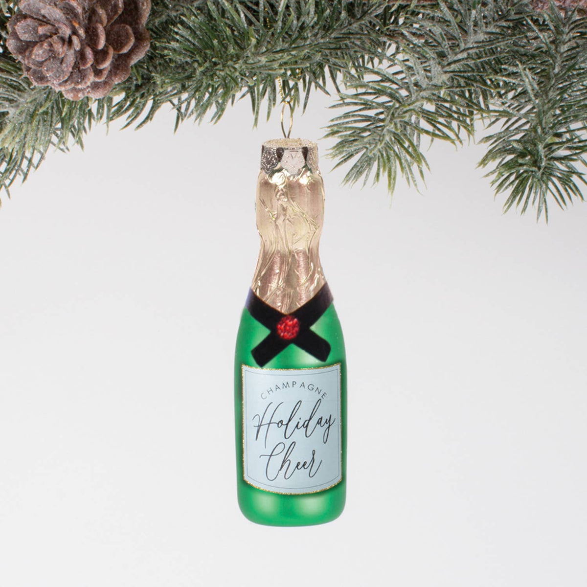 Holiday Cheer Champagne Bottle Glass Ornament