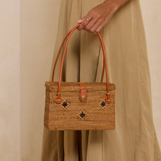 Ata Vine Rattan Box Handbag with Diamond Pattern