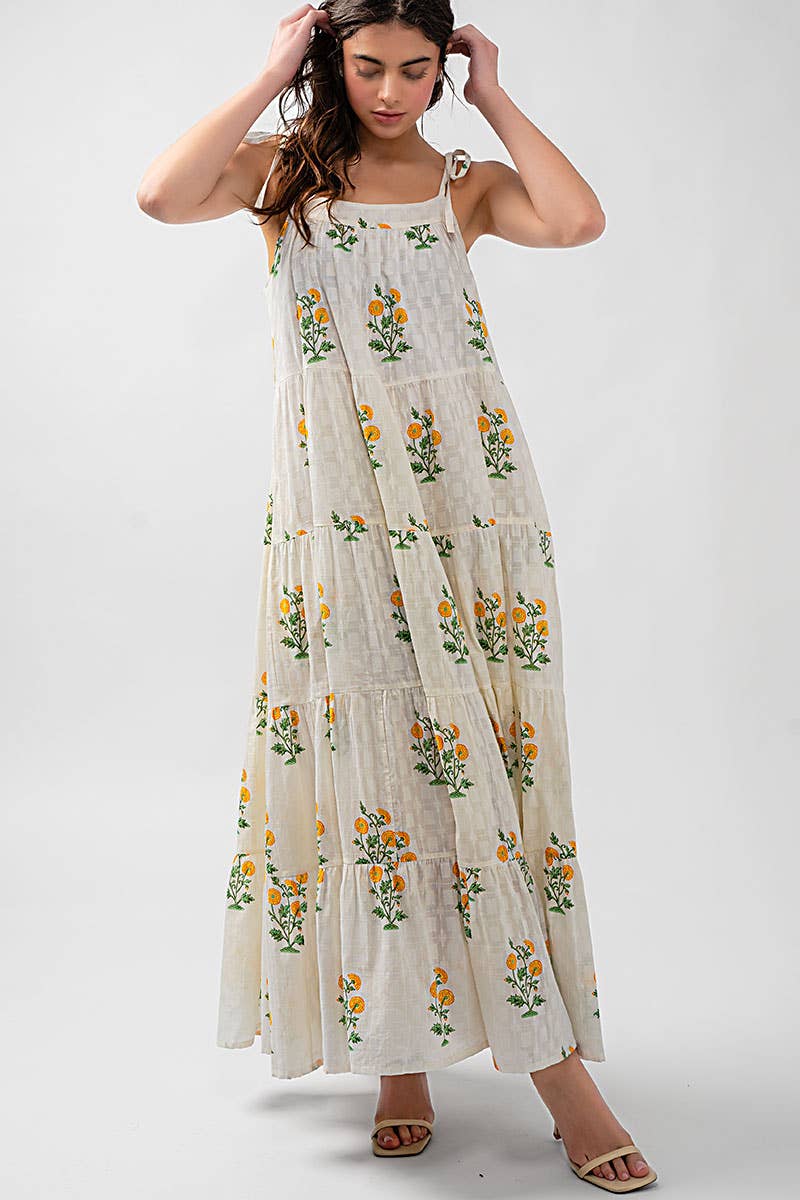 Romantic Tiered Floral Cotton Maxi Dress Maxi Dress