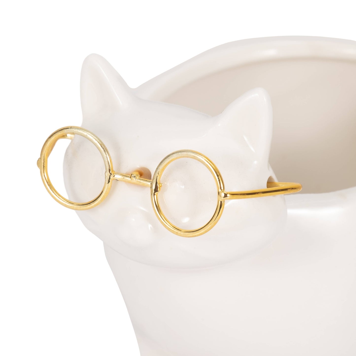 White/Gold 6 in. Ceramic Boho Kitty Trinket Dish