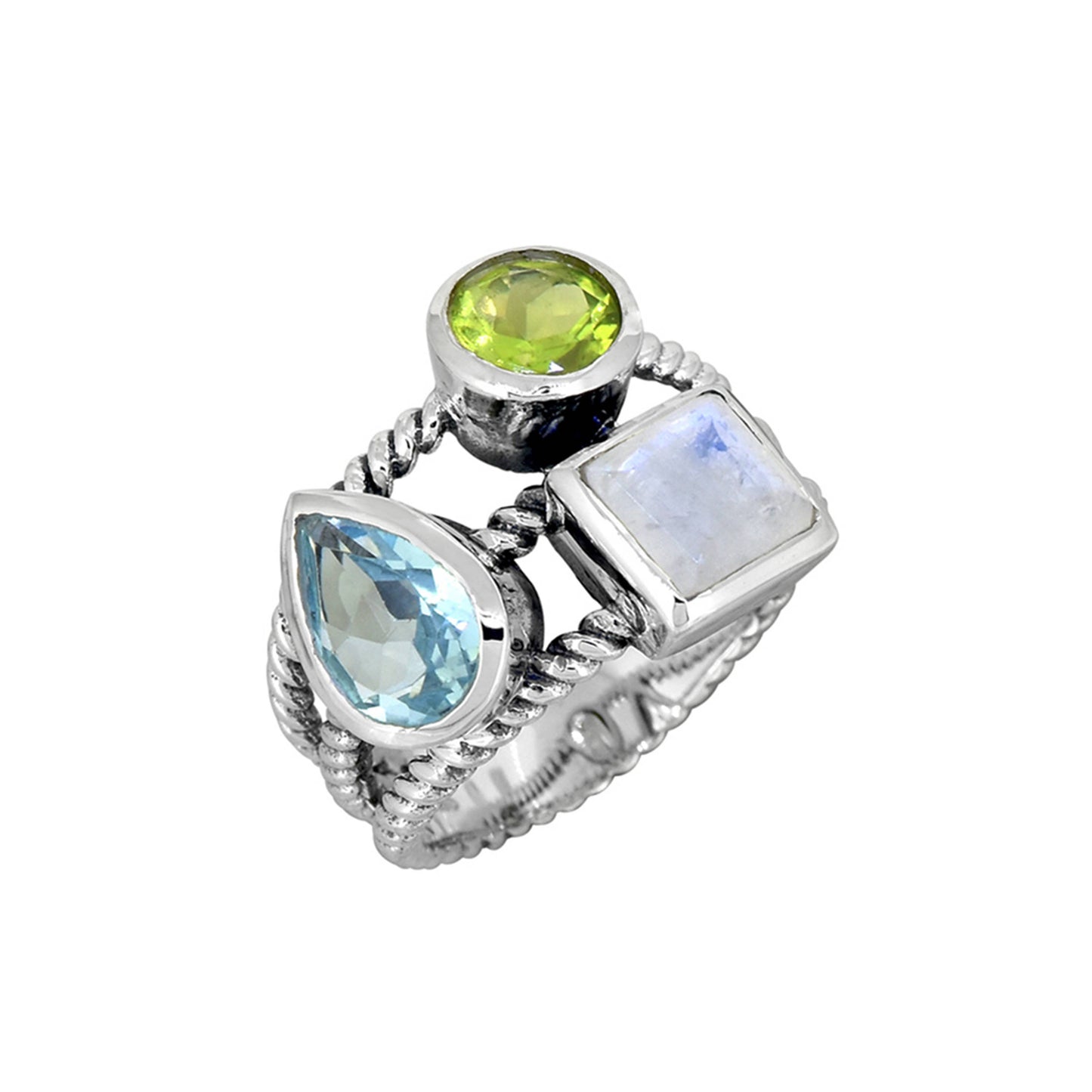 Blue Topaz Moonstone Rope Ring