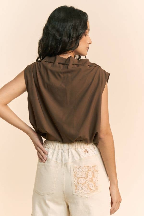 Cowl Neck Tie Detail Sleeveless Top