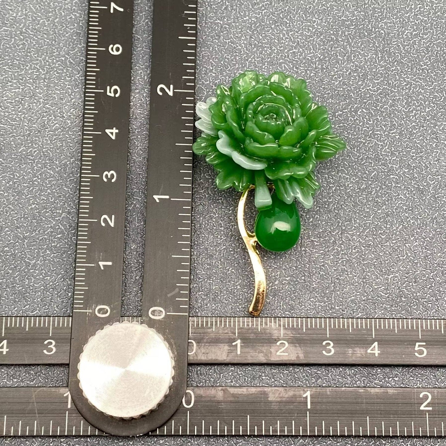 Green Resin Peony Flower Brooch