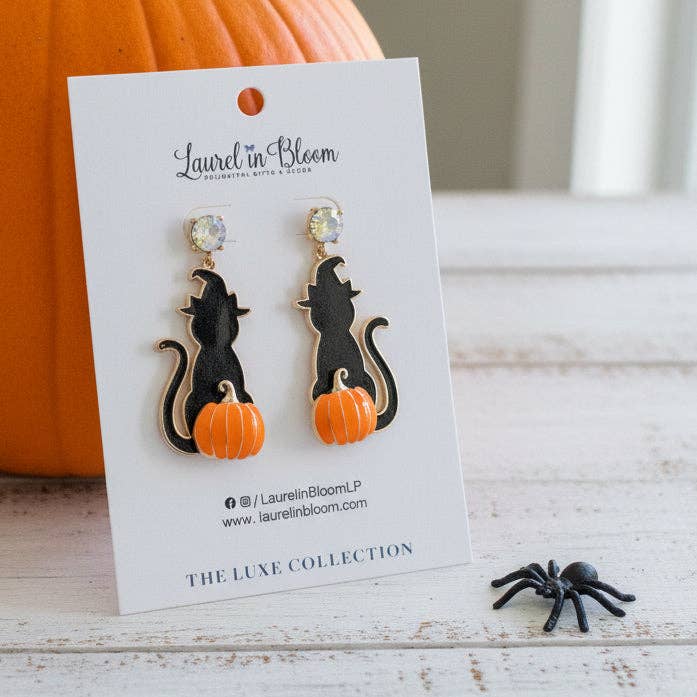 Black Cat-o-Lantern Drop Earrings
