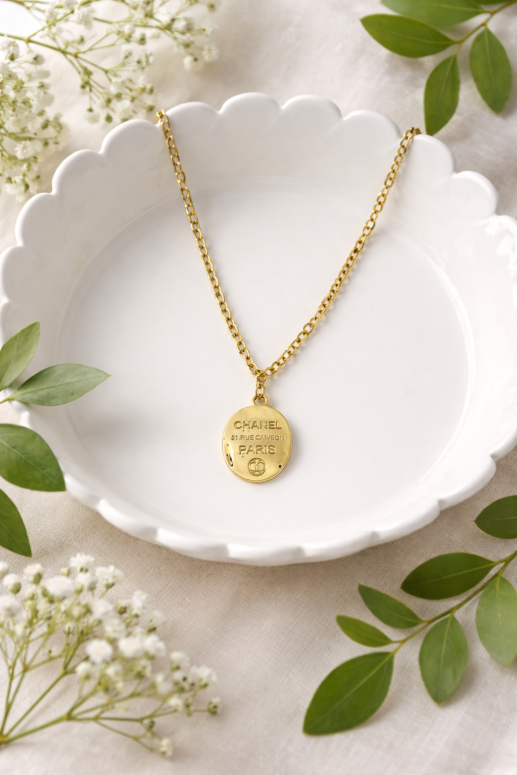Upcycled Chanel Gold Stamped Pendant Necklace