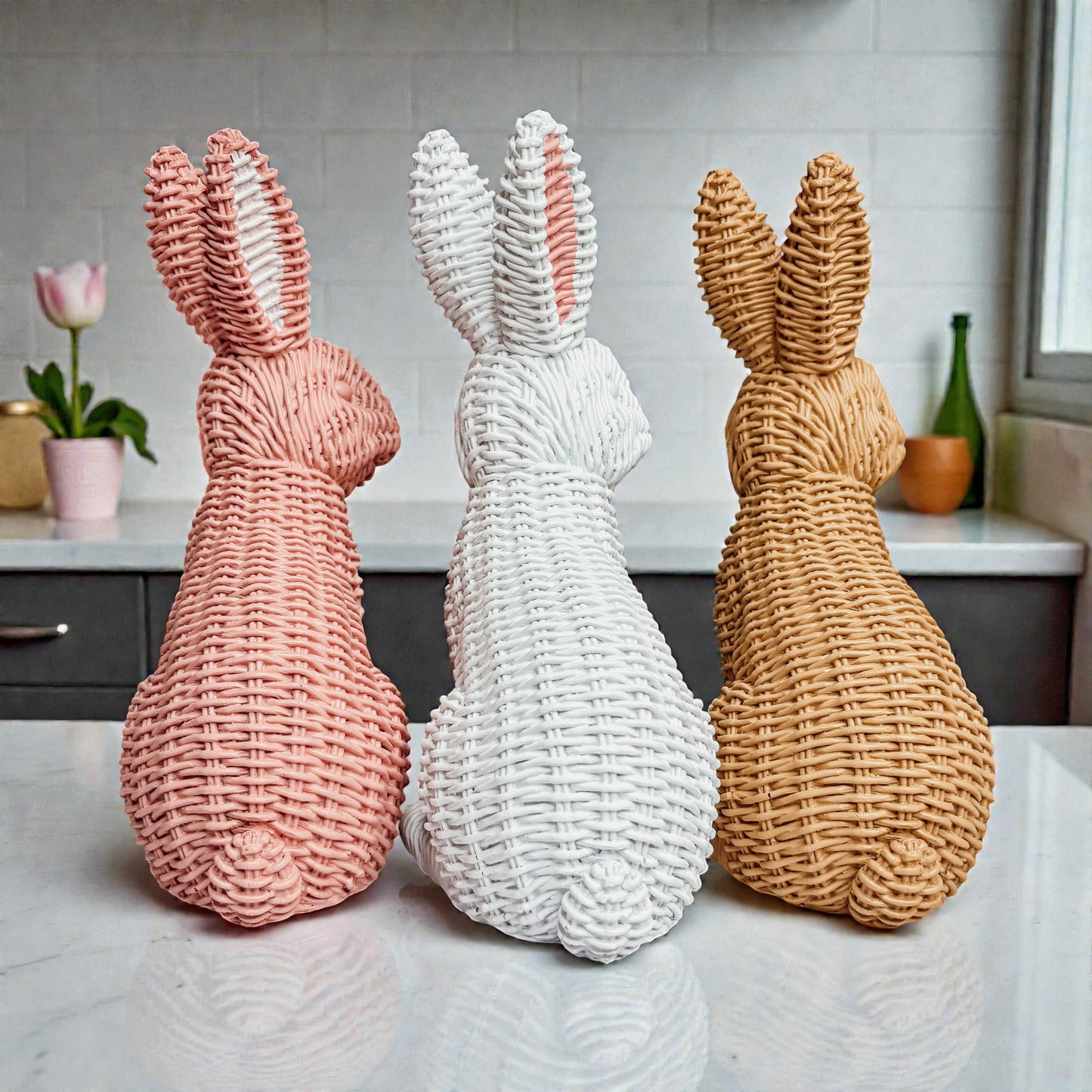 Rabbit Statue Wicker Weave Bunnies, Easter Bunny Home Decor