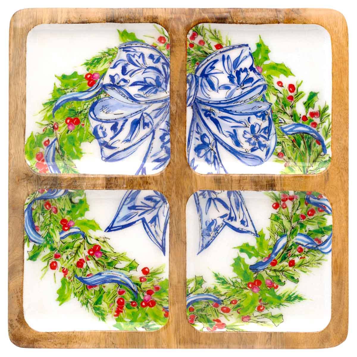 Angels Mango Wood 4-Sectioned Tray Rosanne Beck Christmas