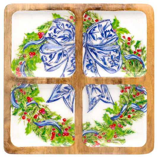 Angels Mango Wood 4-Sectioned Tray Rosanne Beck Christmas