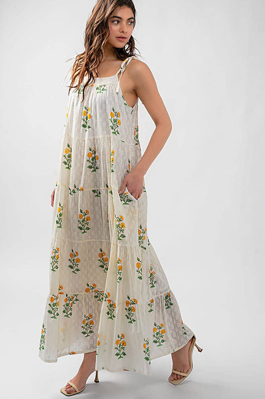 Romantic Tiered Floral Cotton Maxi Dress Maxi Dress
