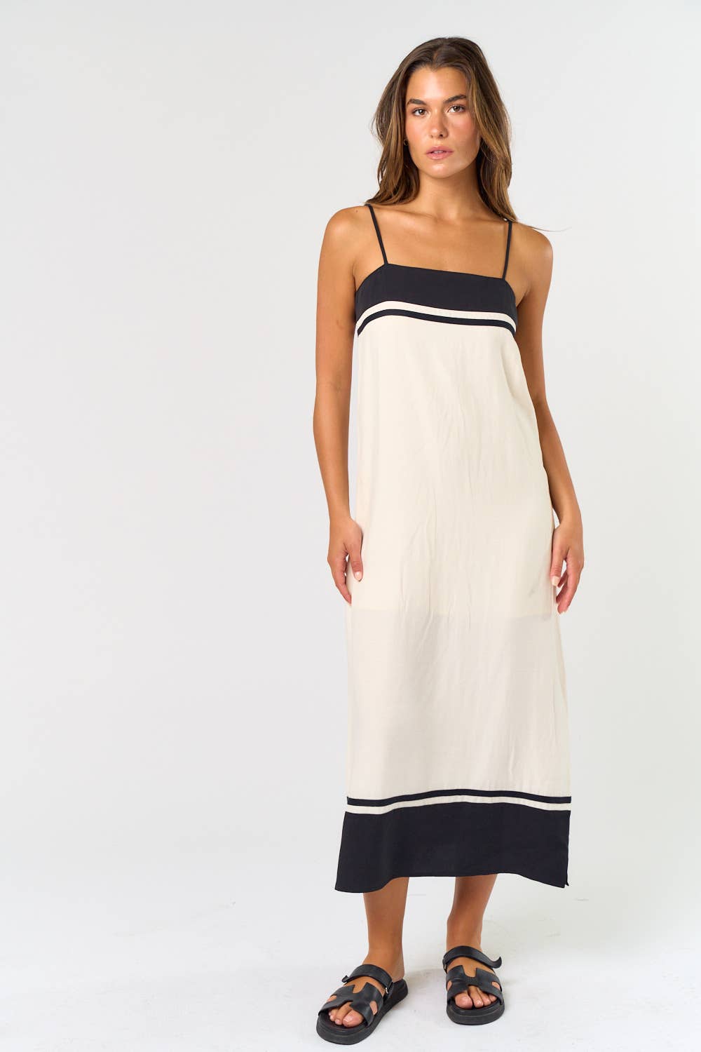 ILD4630 CONTRAST STRIPED MIDI DRESS