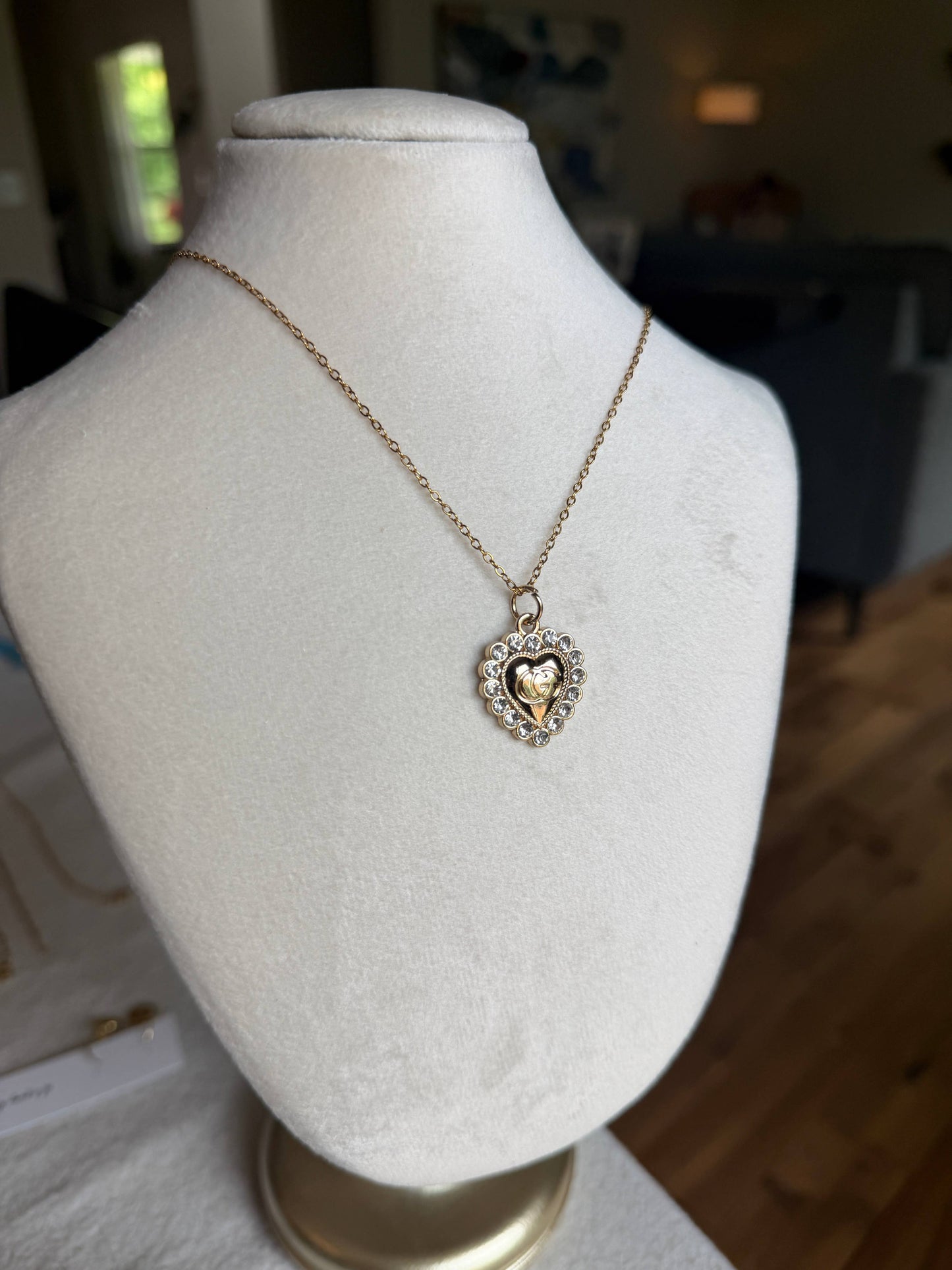 Upcycled Gucci Bling Heart Pendant Necklace #153 - Bling Heart