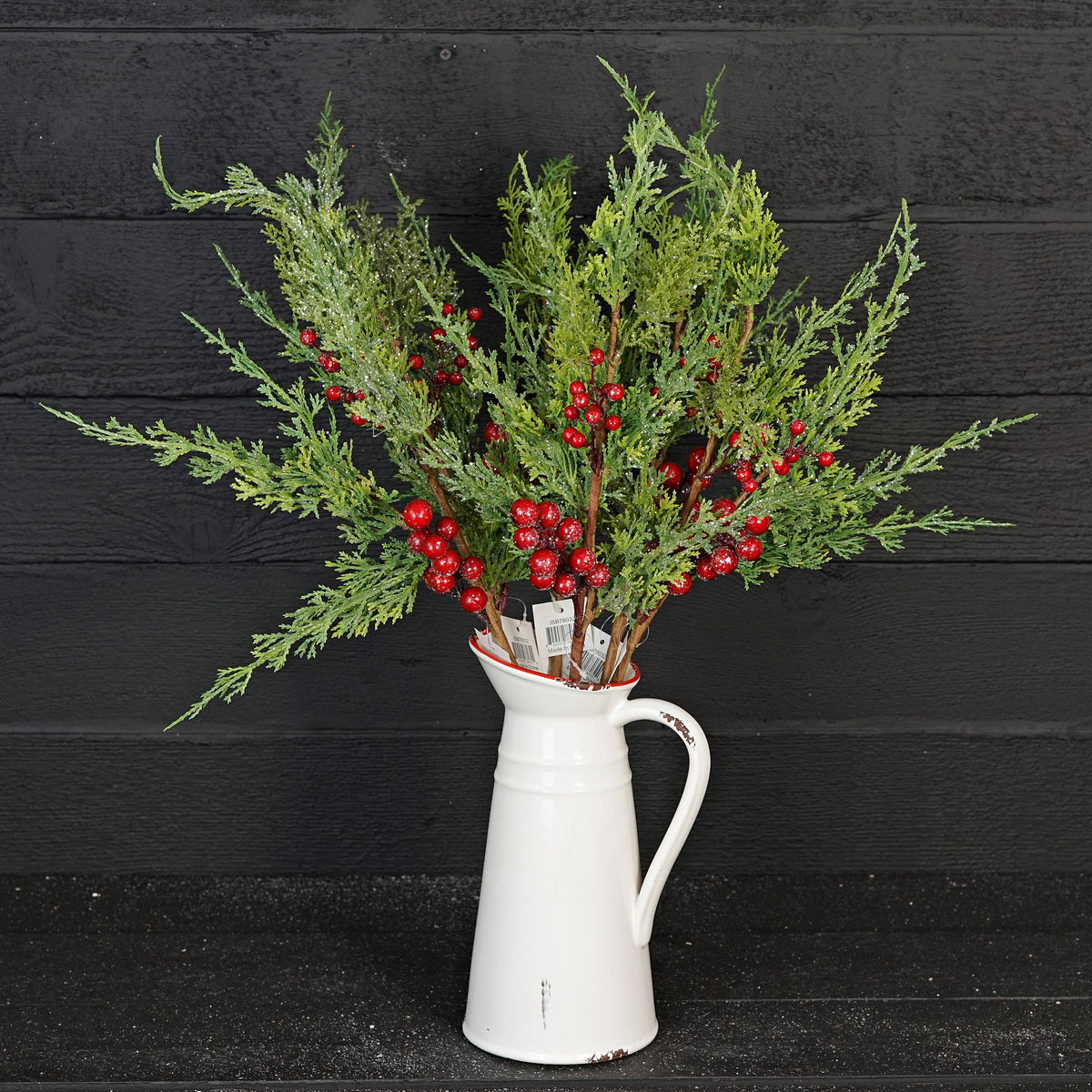 Sparkled Cedar pine and Red Berry Spray-