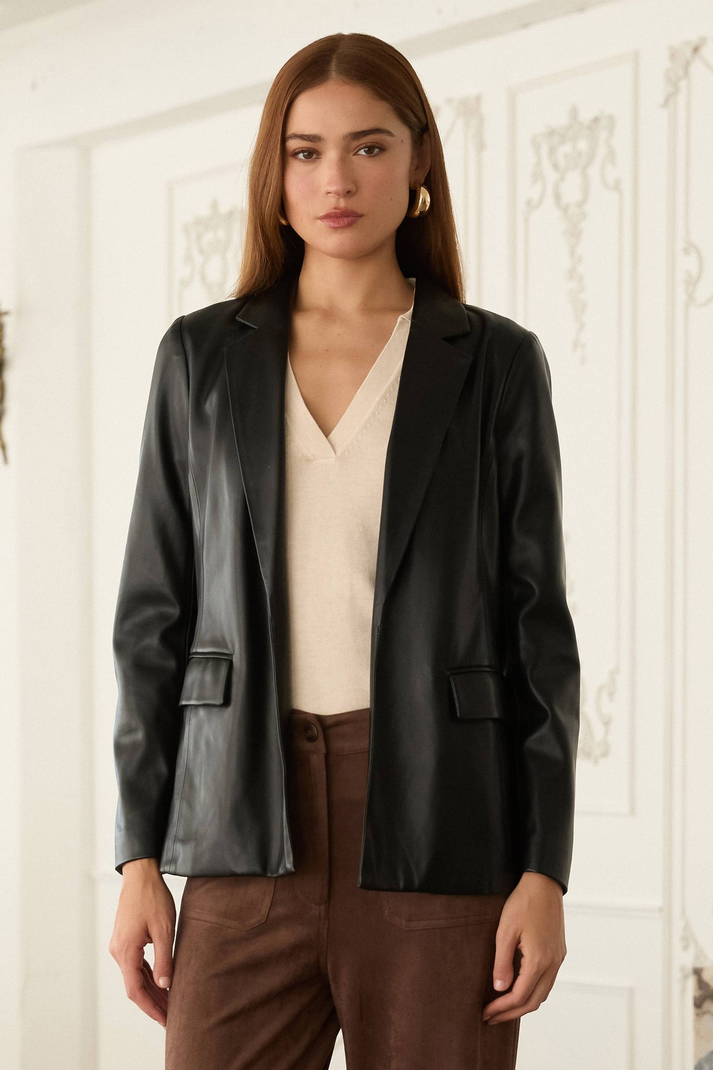 LAST CHANCE - Faux Leather Open Blazer - size XS
