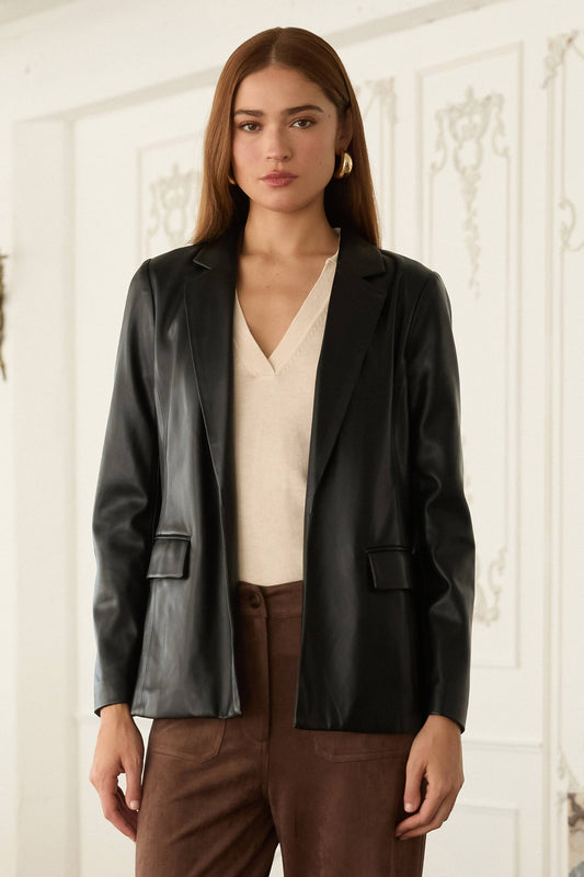 LAST CHANCE - Faux Leather Open Blazer - size XS