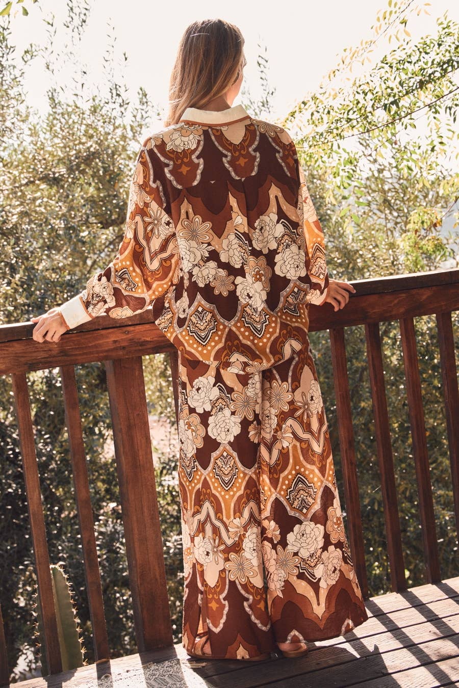Retro Printed Collared Blouse